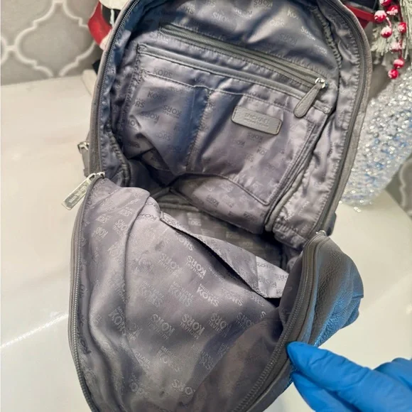 Michael Kors Gray Pebbled Leather Mini Backpack Purse Silver Hardware - Picture 10 of 12